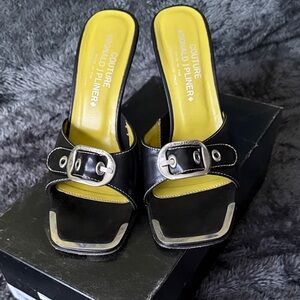 Donald J. Pliner Black and Yellow Mules with Buckle